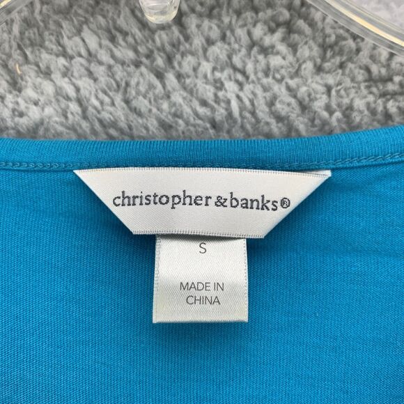 Christopher & Banks Women's Top Size Small Embellished Shirt Short Sleeve Blue - Picture 7 of 11